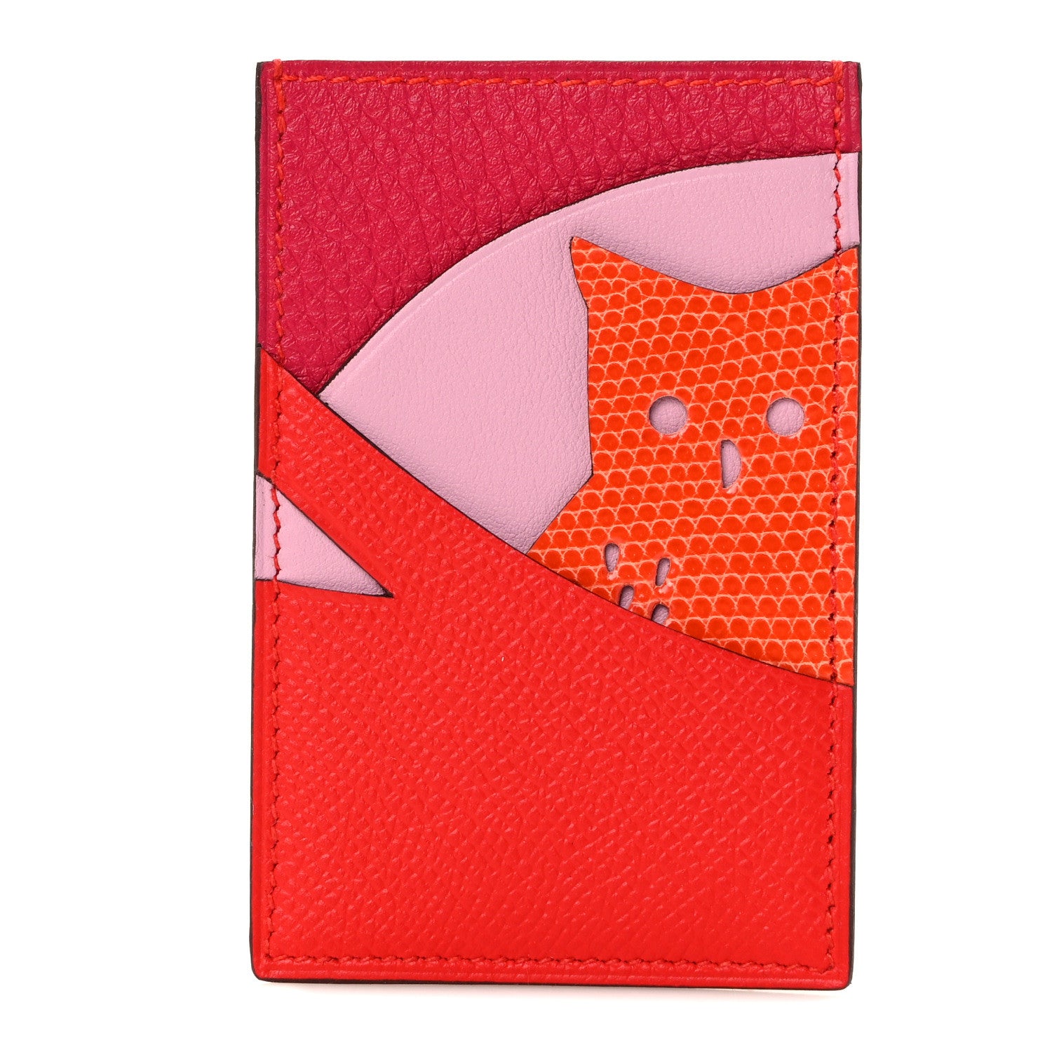 Hermes Epsom Evercolor Lizard Taurillon Clemence Petit Owl Card Holder Rose Mexico Mauve Pale Rouge Tomate Orange 1 of 7
