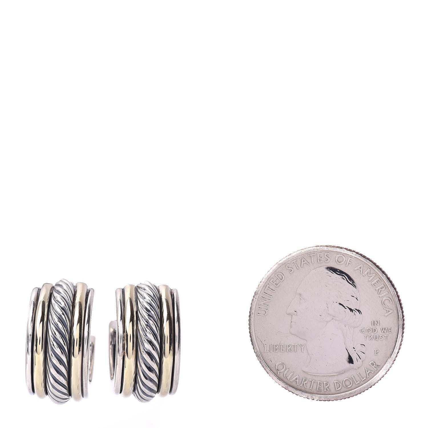 David Yurman Sterling Silver 14K Yellow Gold 10mm Cable Classics Hoop Earrings 2 of 4
