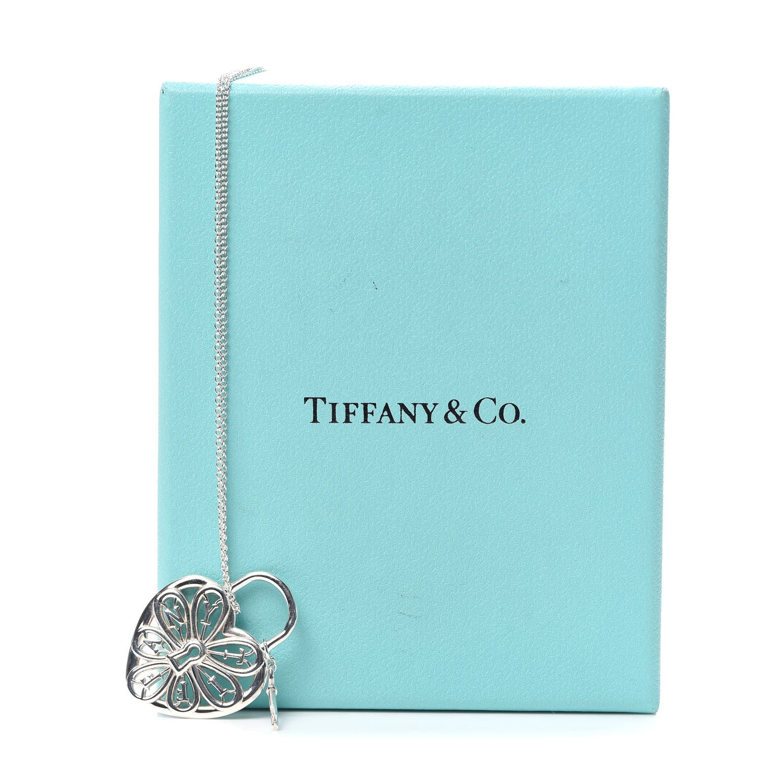 Tiffany Sterling Silver Filigree Heart Key Pendant Necklace 6 of 6