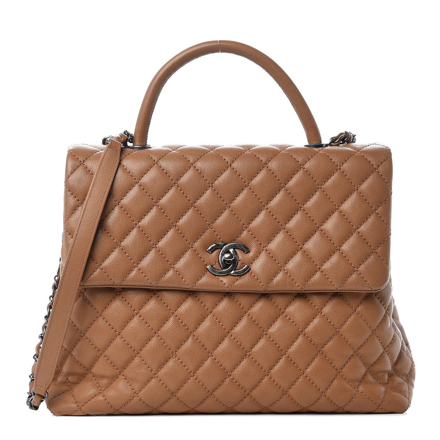 Caviar Quilted Large Coco Handle Flap Camel