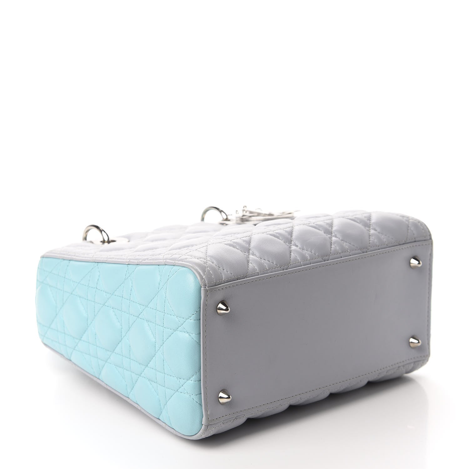 Christian Dior Lambskin Cannage Medium Bi-Color Lady Dior Grey Turquoise 4 of 11