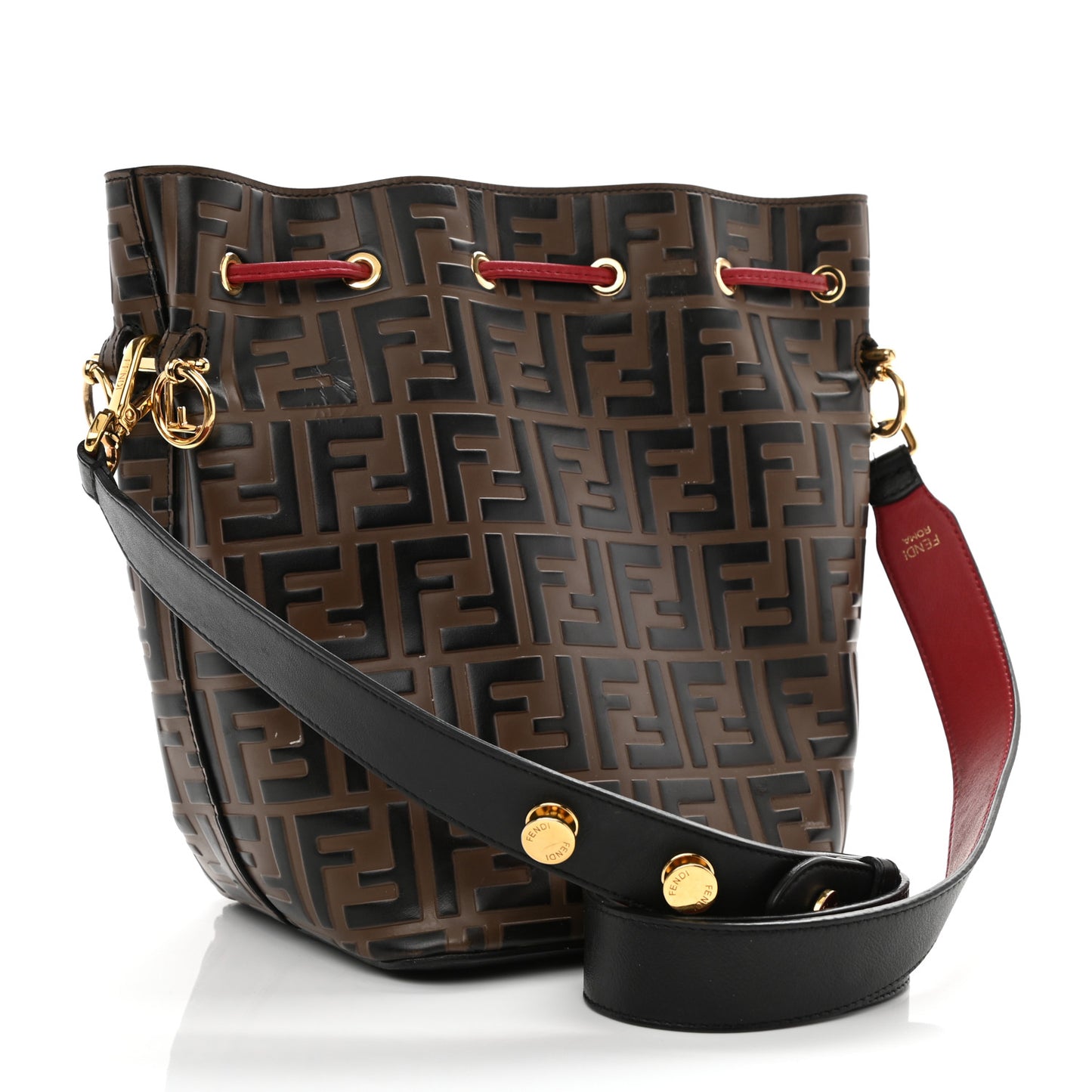 Vitello Grace F is Fendi Bi-Color FF 1974 Embossed Grande Mon Tresor Bucket Bag Maya Black Fragola