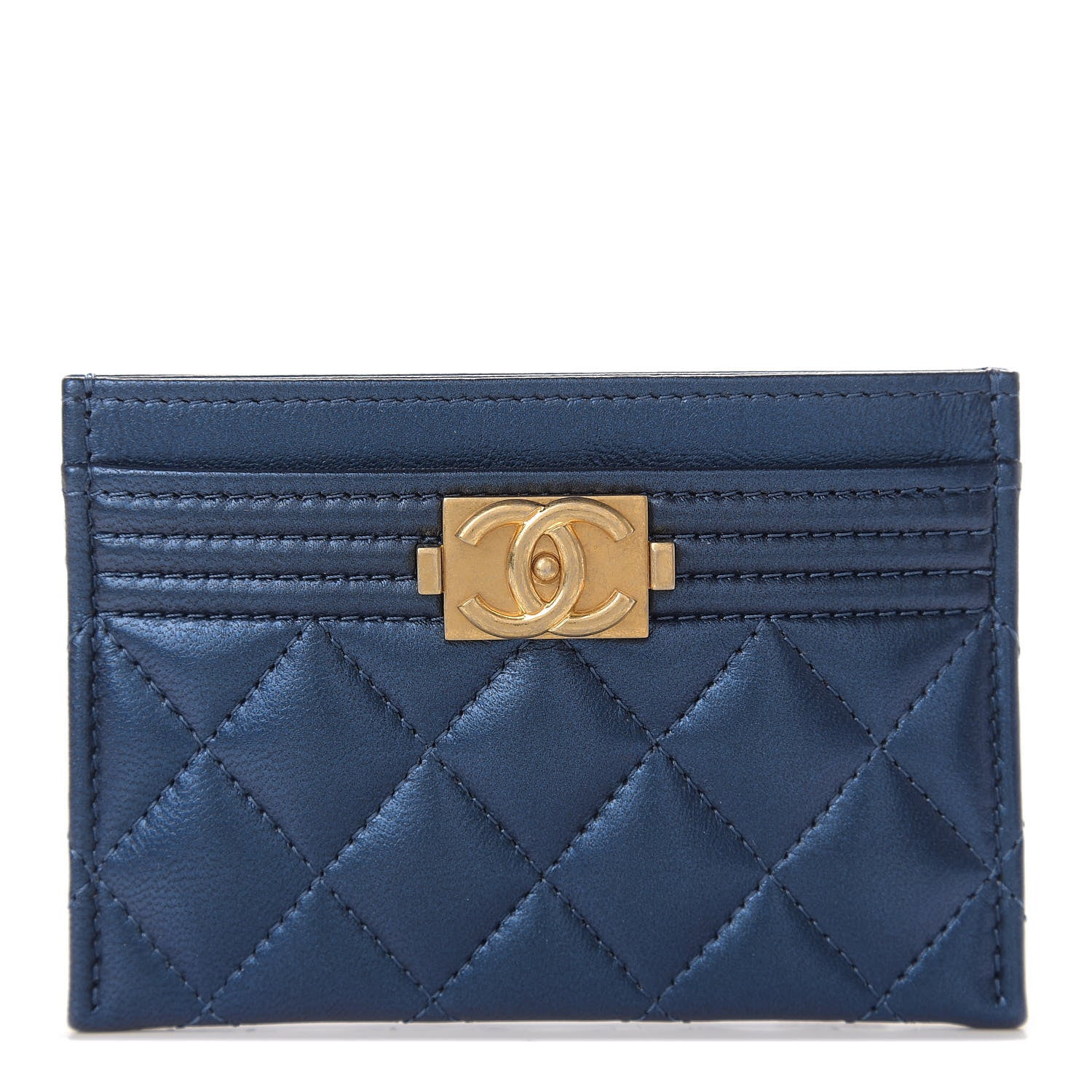 Chanel Metallic Lambskin Quilted Boy Card Holder Blue 1 of 12