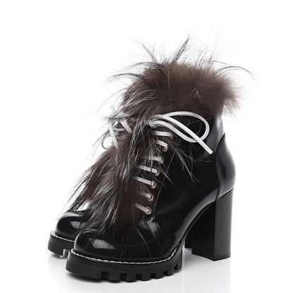 Louis Vuitton Patent Calfskin Fur Star Trail Ankle Boots 38 Black 3 of 7