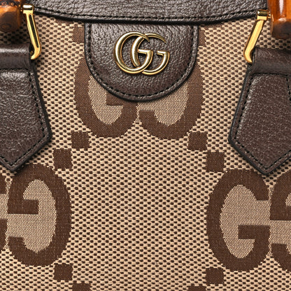 Gucci Monogram Jumbo GG Textured Dollar Calfskin Mini Diana Tote Bag Camel Ebony New Acero 8 of 10