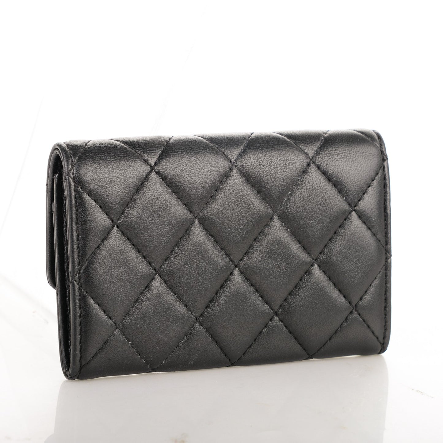 Lambskin Quilted Flap Card Holder Black