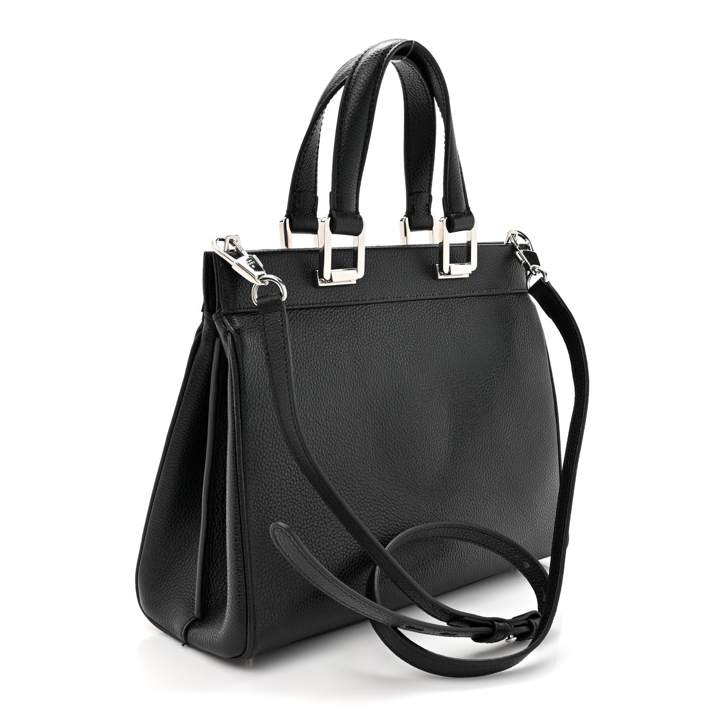 Grainy Calfskin Small Zumi Top Handle Bag Black