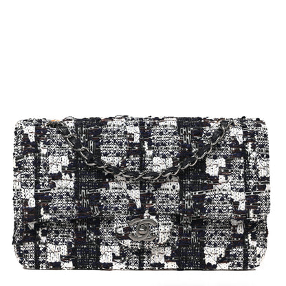 Chanel Tweed Quilted Medium Double Flap Black Ecru White 1 of 9