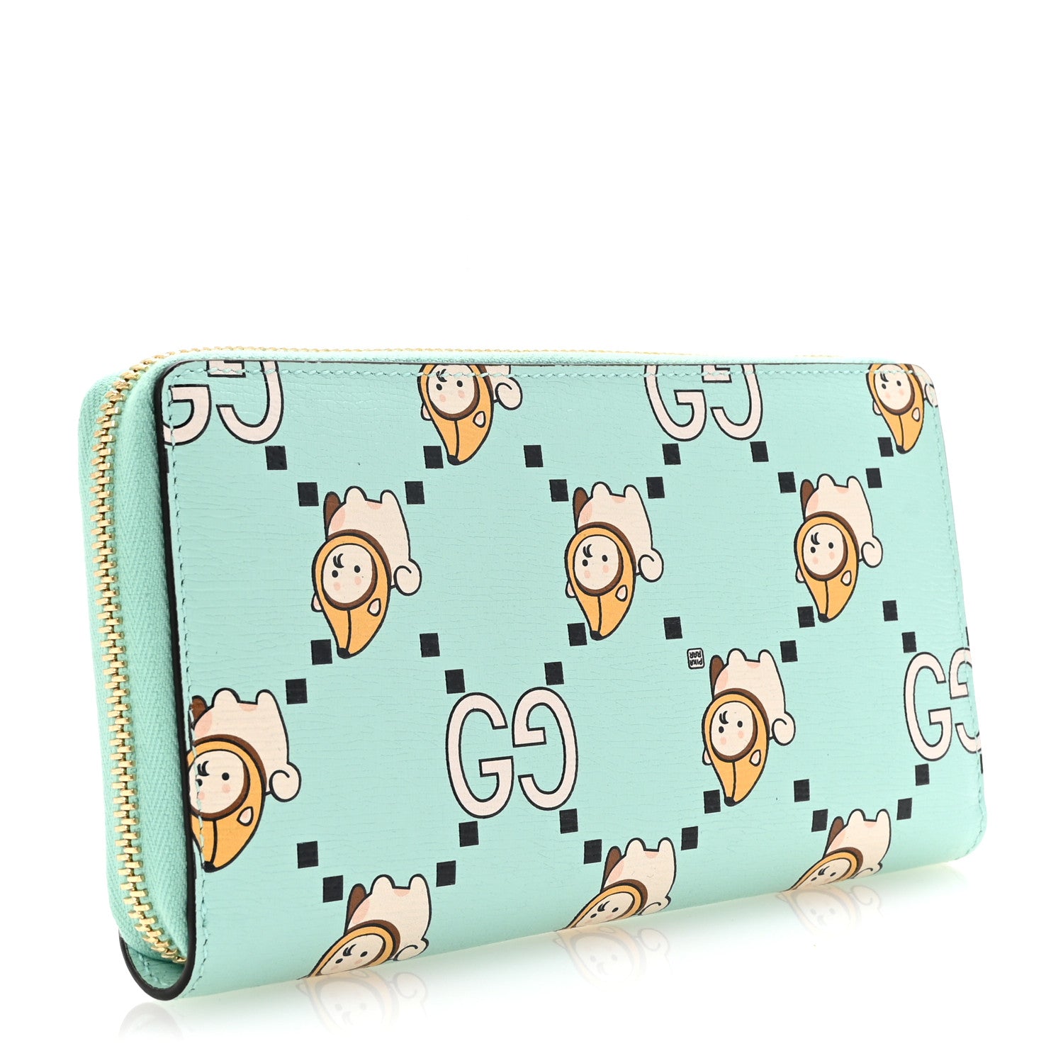 Gucci X PIKARAR Textured Dollar Calfskin Animal Print Zip Around Wallet Green 3 of 8