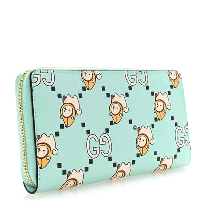 Gucci X PIKARAR Textured Dollar Calfskin Animal Print Zip Around Wallet Green 3 of 8