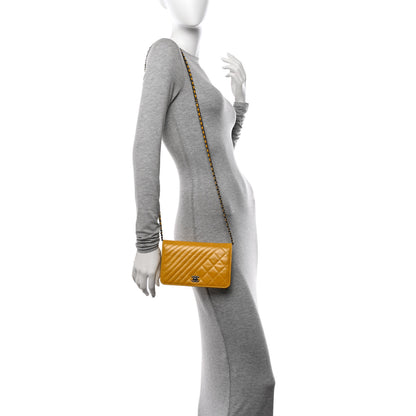 Chanel Glazed Calfskin Quilted Coco Boy Wallet On Chain WOC Dark Yellow 2 of 12