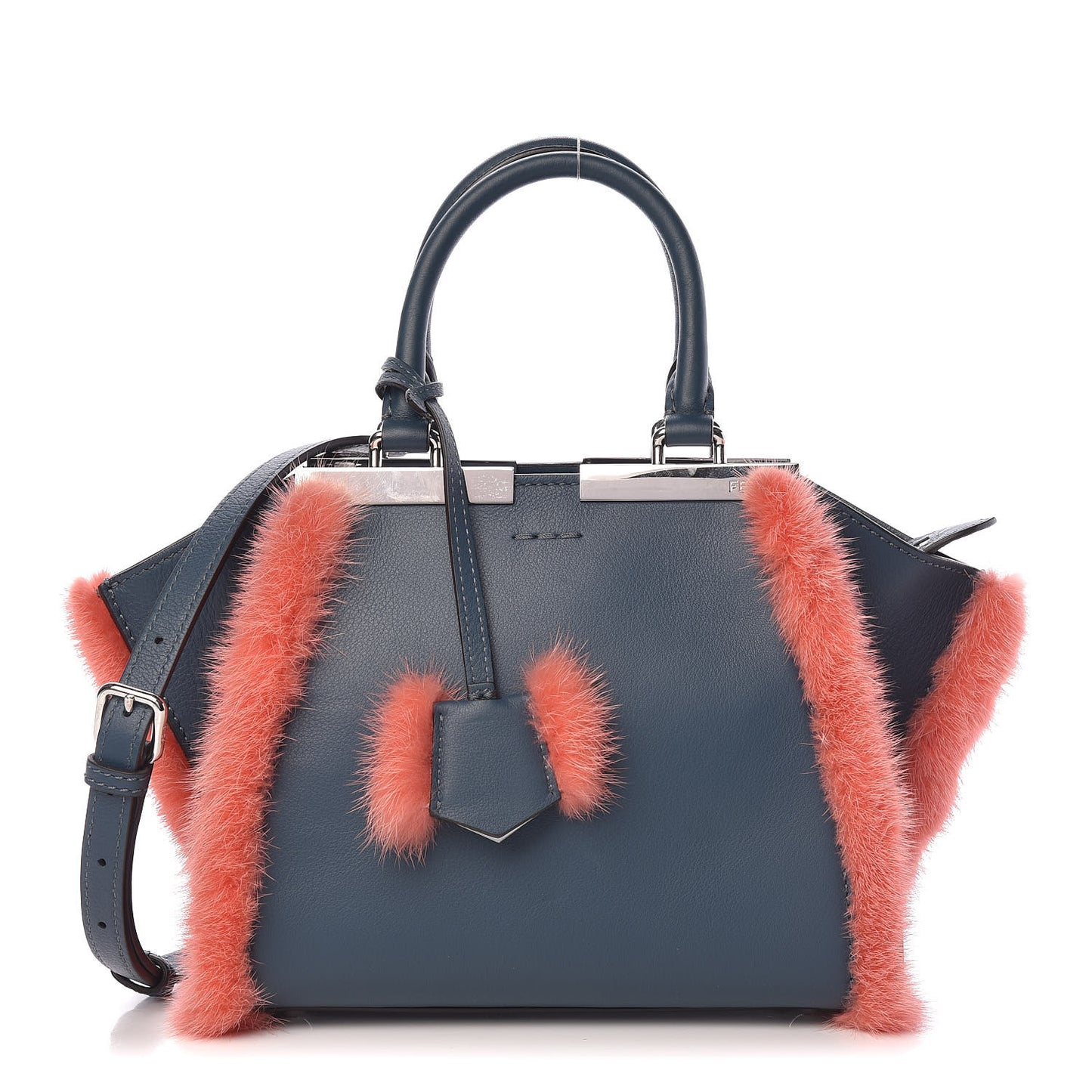 Vitello Dolce Mink Fur Mini Mini 3jours Tote Blue