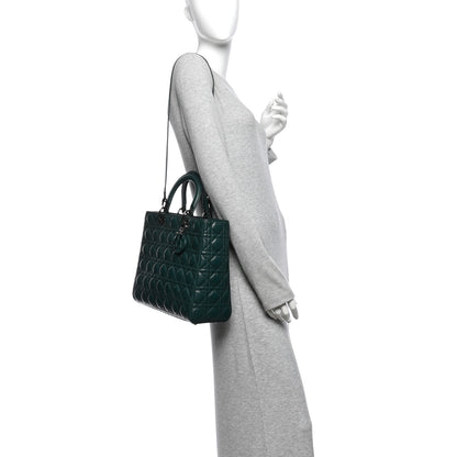 Christian Dior Lambskin Cannage Large Lady Dior Dark Green 2 of 13