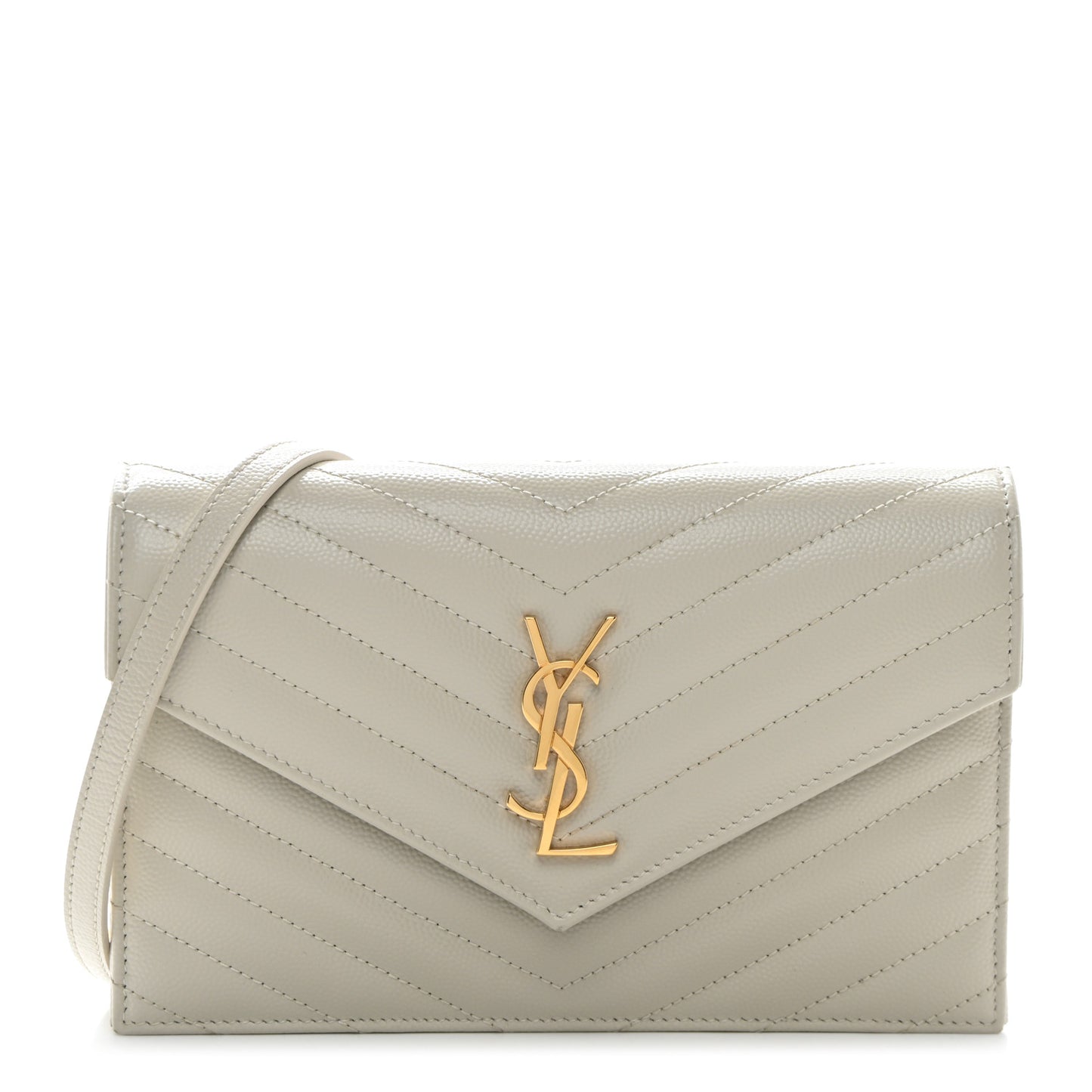 Grain De Poudre Matelasse Chevron Monogram Envelope Chain Wallet Crema Soft