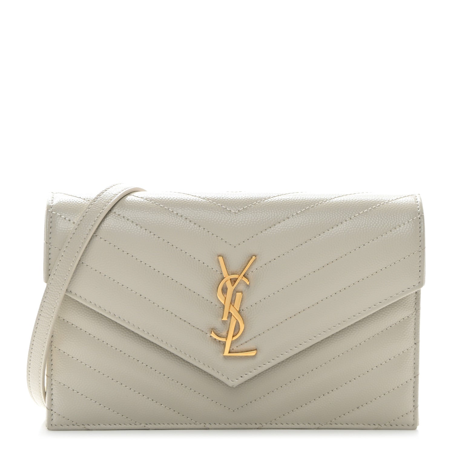 Saint Laurent Grain De Poudre Matelasse Chevron Monogram Envelope Chain Wallet Crema Soft 1 of 10