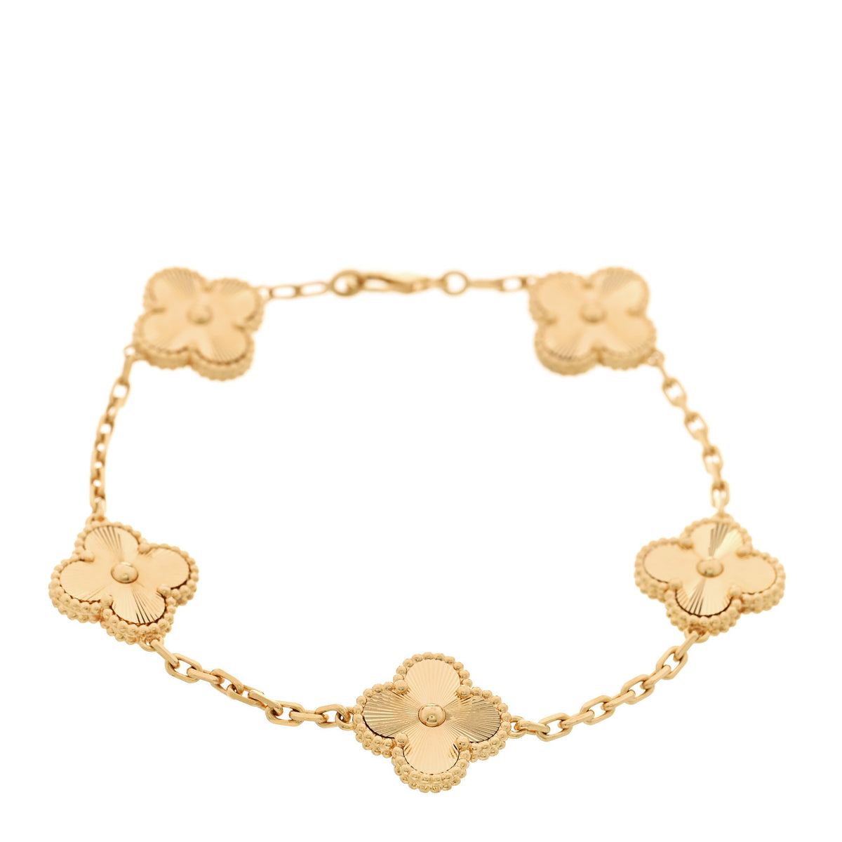 Van Cleef & Arpels 18K Yellow Gold 5 Motifs Guilloche Vintage Alhambra Bracelet 1 of 5