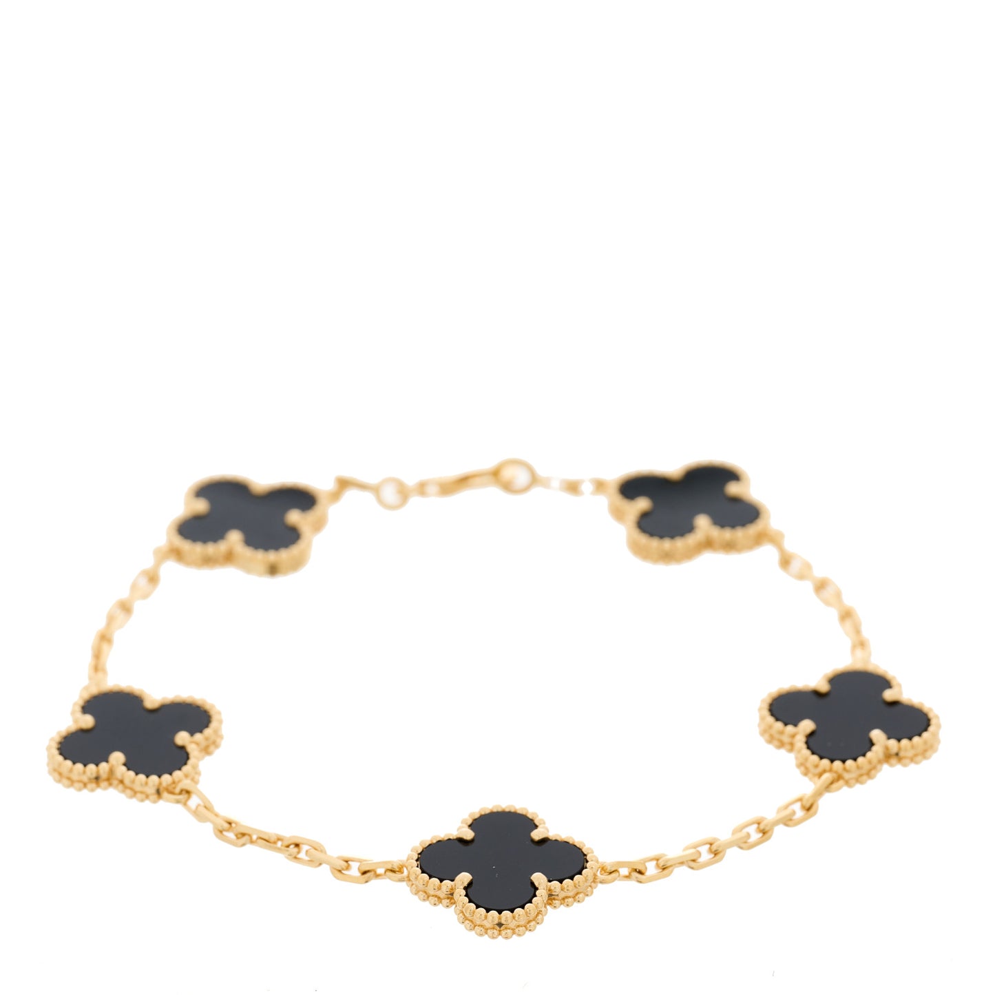18K Yellow Gold Black Onyx 5 Motifs Vintage Alhambra Bracelet