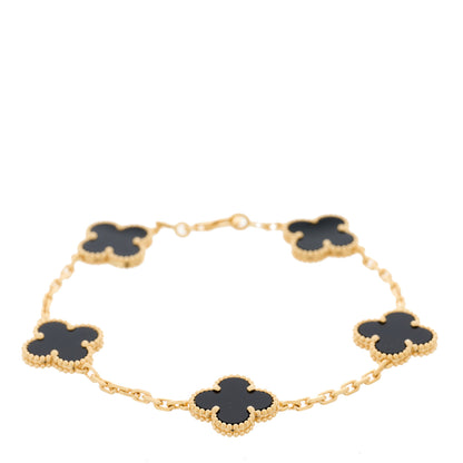 Van Cleef & Arpels 18K Yellow Gold Black Onyx 5 Motifs Vintage Alhambra Bracelet 1 of 4