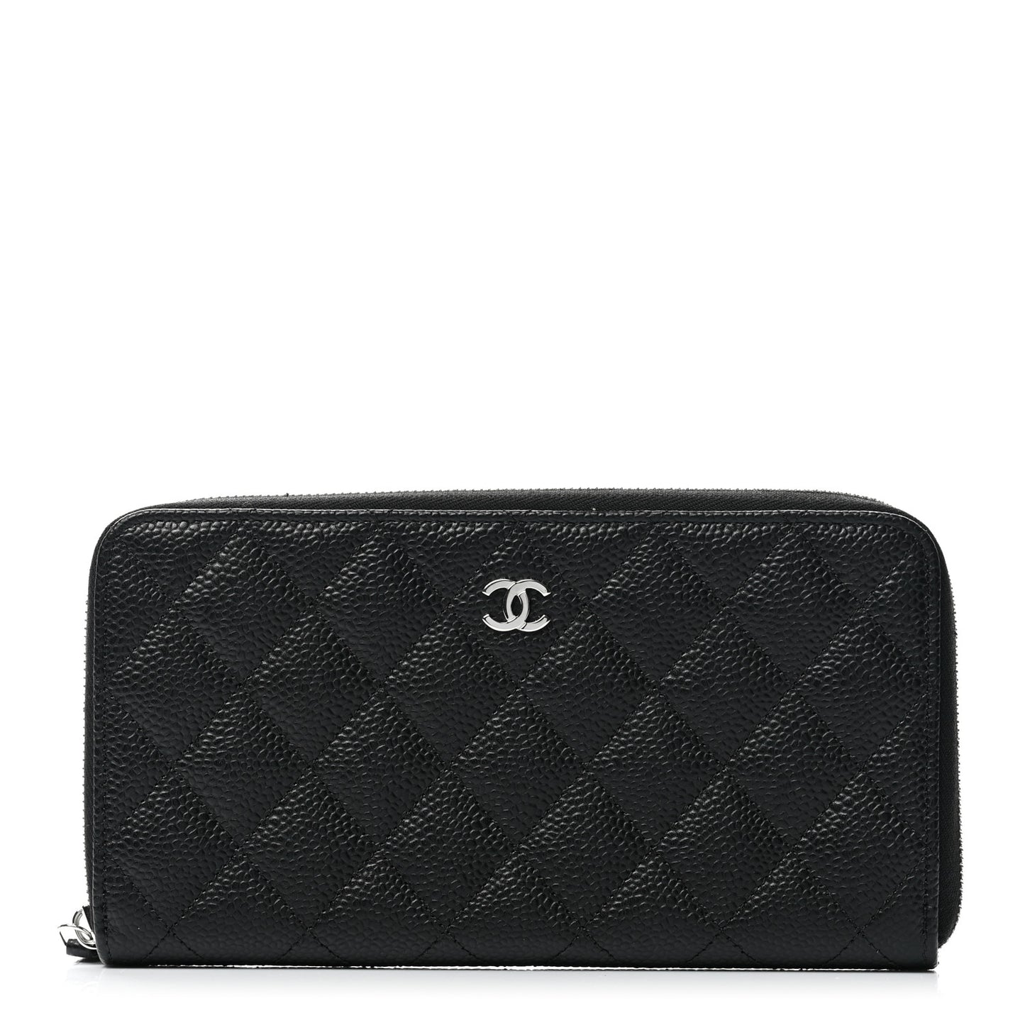 Caviar Quilted Large Gusset Zip Around Wallet Black