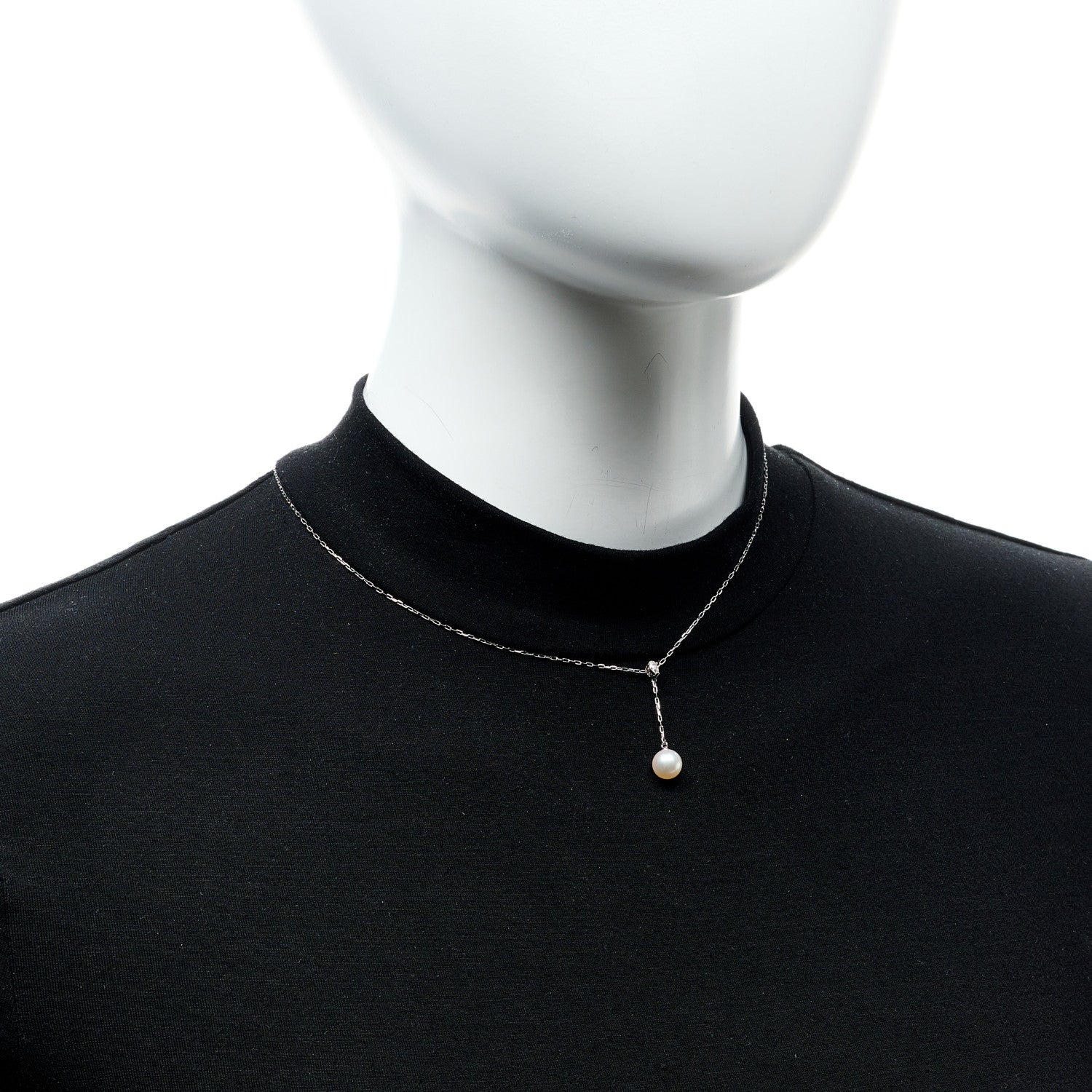 Mikimoto 18K White Gold Akoya Pearl Diamond 7-7.5mm Drop Pendant Necklace 2 of 6