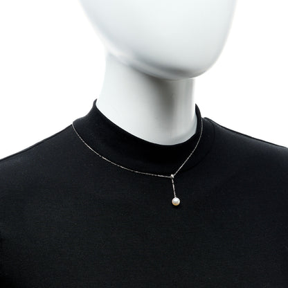 Mikimoto 18K White Gold Akoya Pearl Diamond 7-7.5mm Drop Pendant Necklace 2 of 6