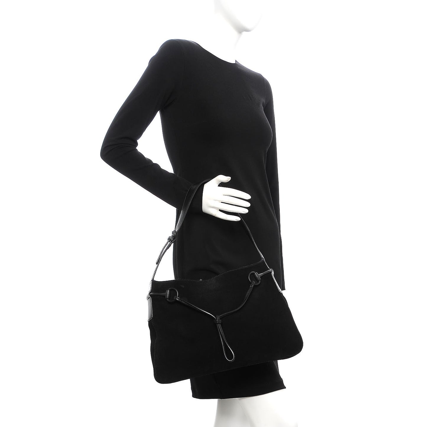 Suede Drawstring Hobo Black
