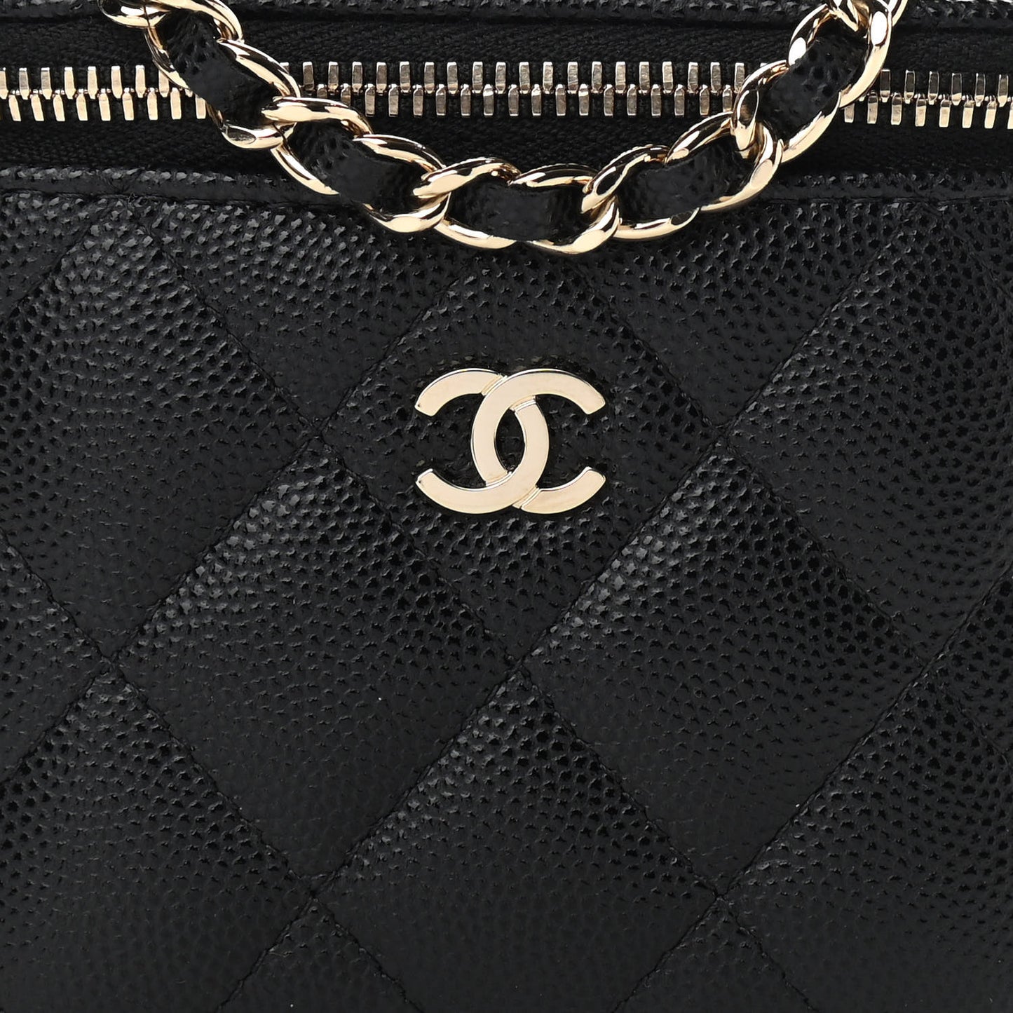 Caviar Quilted Mini Vanity Case With Chain Black