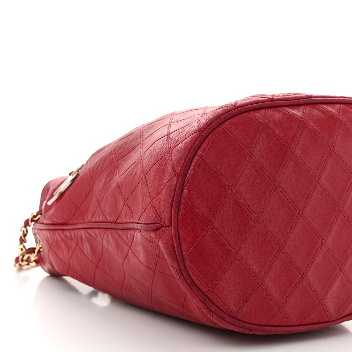 Chanel Lambskin Diamond Stitched CC Drawstring Shoulder Bag Red 10 of 12