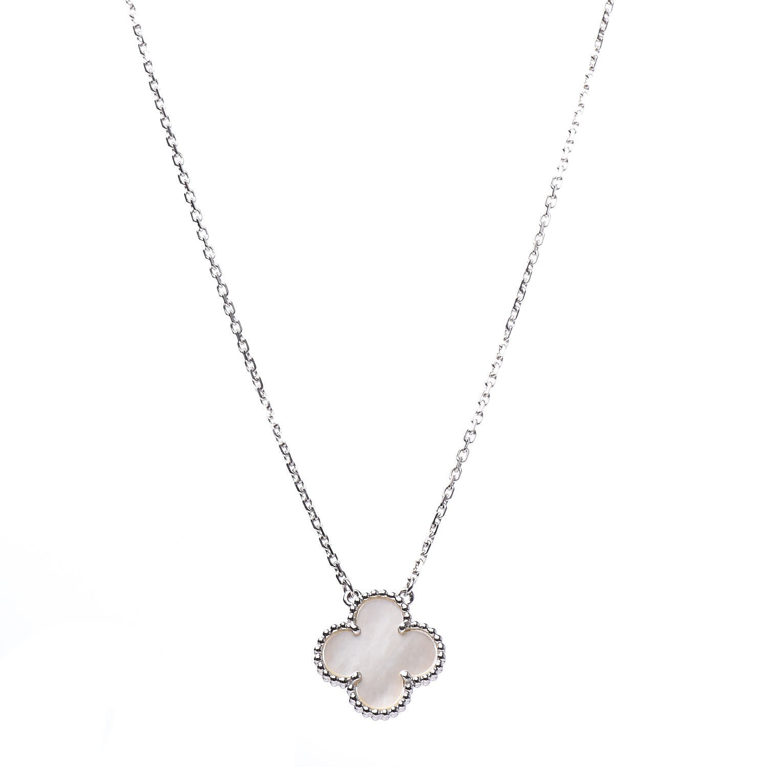 Van Cleef & Arpels 18K White Gold Mother of Pearl Vintage Alhambra Pendant Necklace 1 of 9