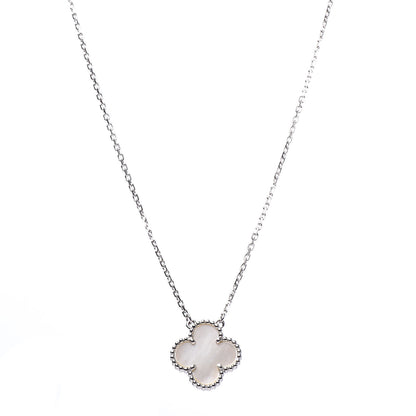 Van Cleef & Arpels 18K White Gold Mother of Pearl Vintage Alhambra Pendant Necklace 1 of 9