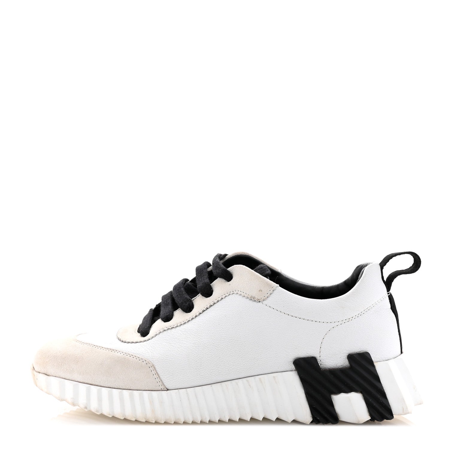 Hermes Goatskin Suede Goatskin Bouncing Sneakers White Black 1 of 11