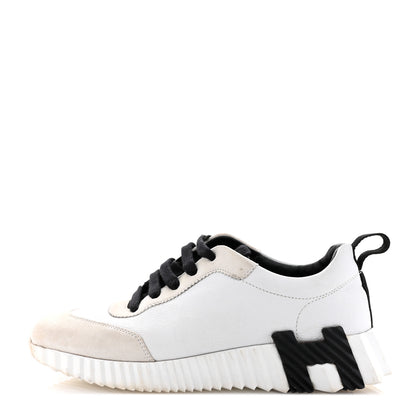 Hermes Goatskin Suede Goatskin Bouncing Sneakers White Black 1 of 11