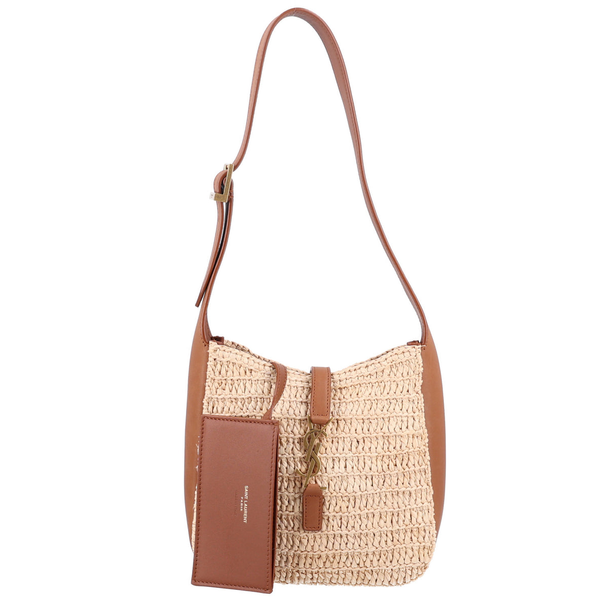 Saint Laurent Raffia Calfskin Le 5 A 7 Baby Hobo Natural Brick 3 of 10