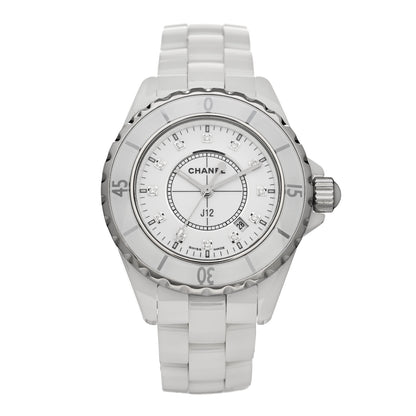 Chanel Stainless Steel Ceramic Diamond 33mm J12 Quartz Watch White 1 of 5