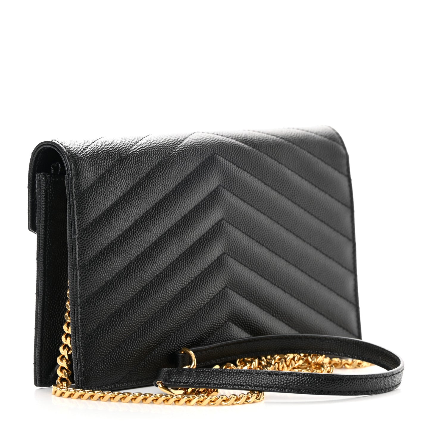 Grain De Poudre Matelasse Chevron Monogram Envelope Chain Wallet Black