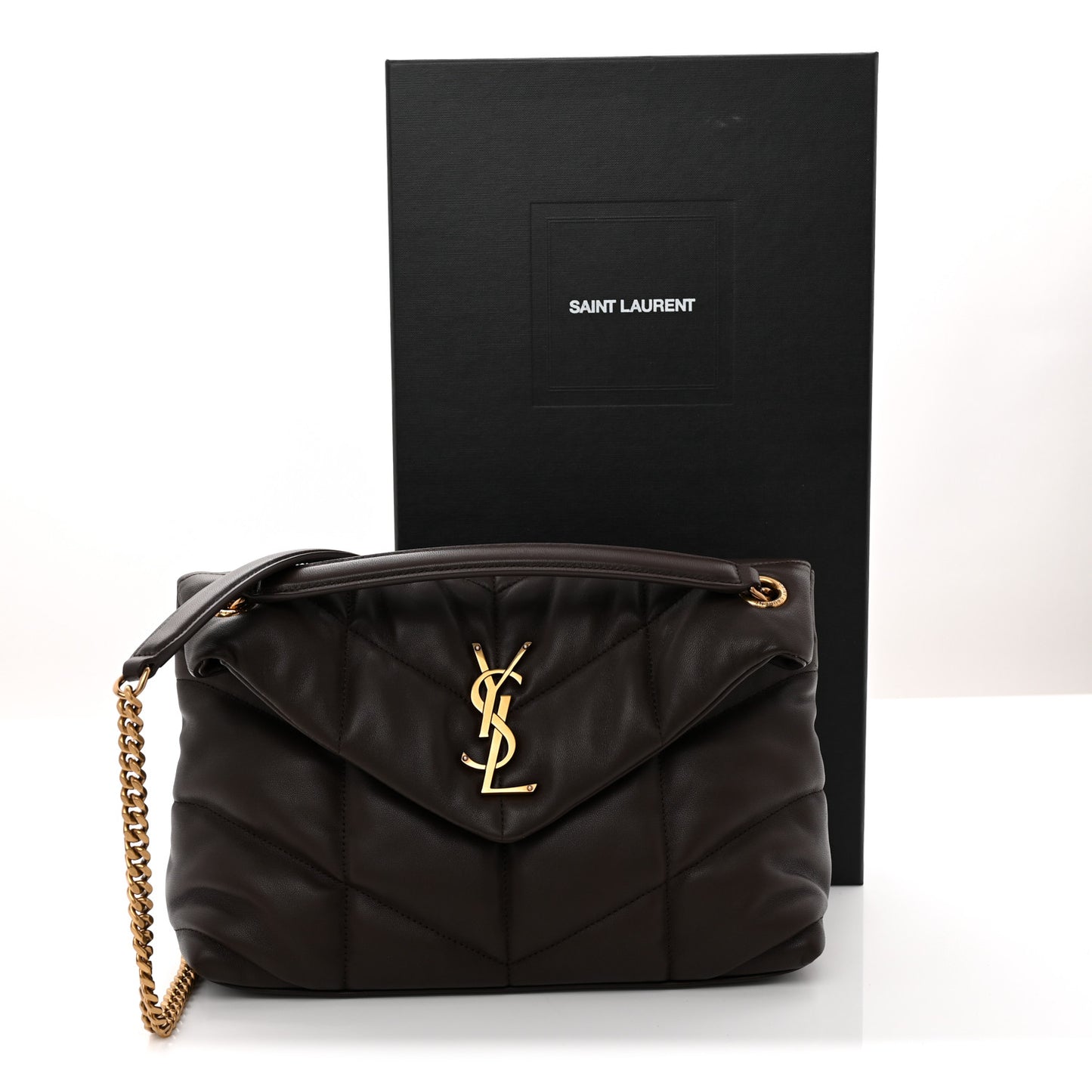Lambskin Quilted Small Loulou Puffer Monogram Chain Satchel Dark Ganache
