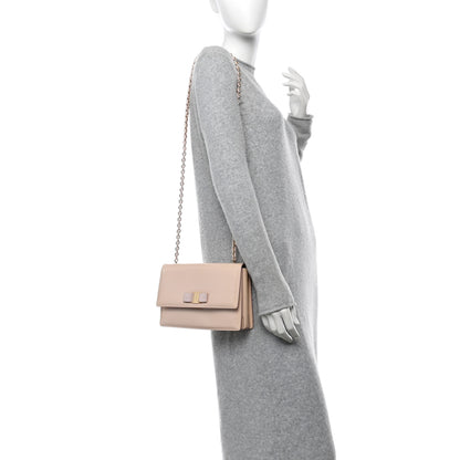 Salvatore Ferragamo Patent Calfskin Vara Bow Chain Flap Crossbody Beige 2 of 12