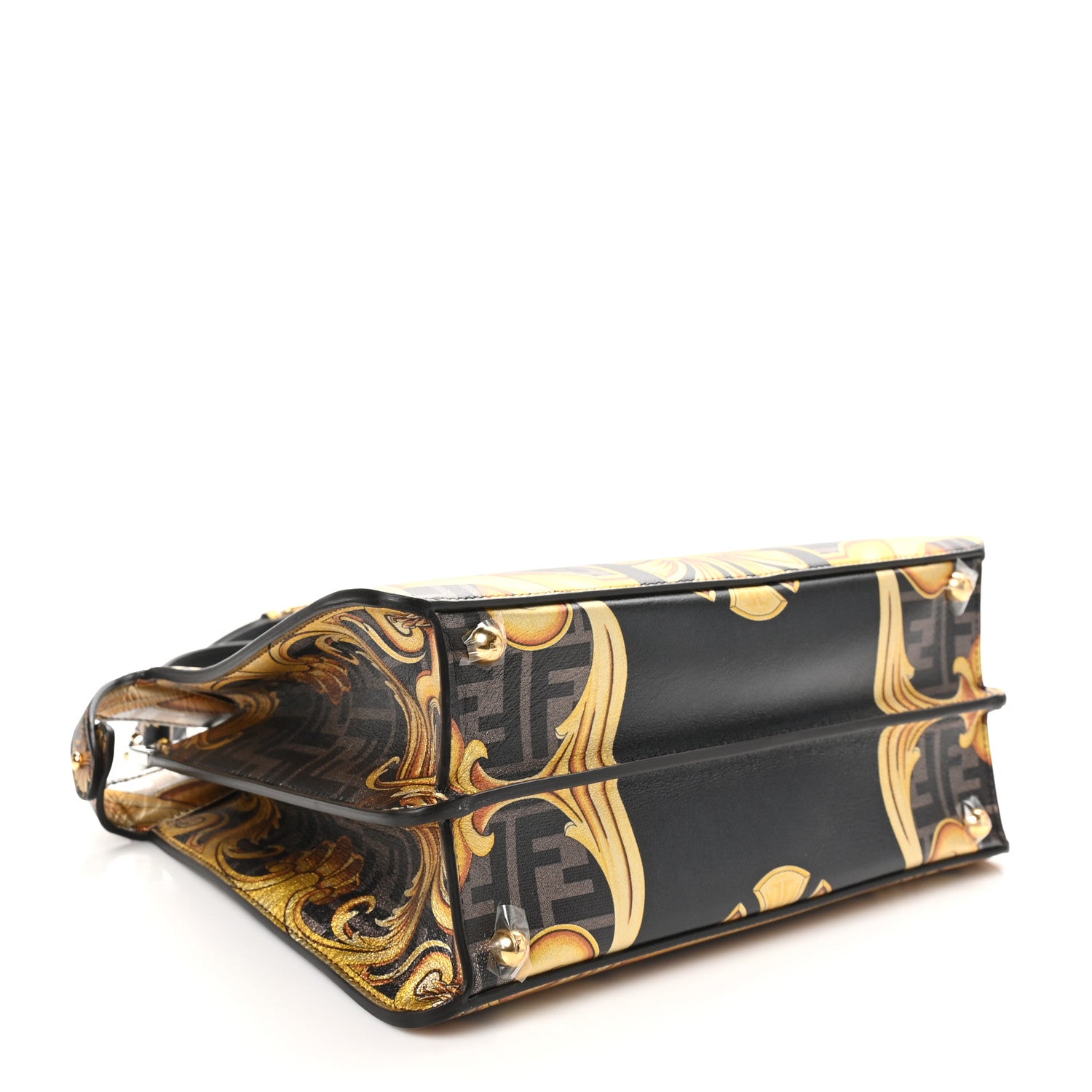 Fendi X VERSACE Vitello Seta Nappa Fendace FF Baroque Medium Peekaboo I SEE U Satchel Tobacco Black Gold 4 of 10