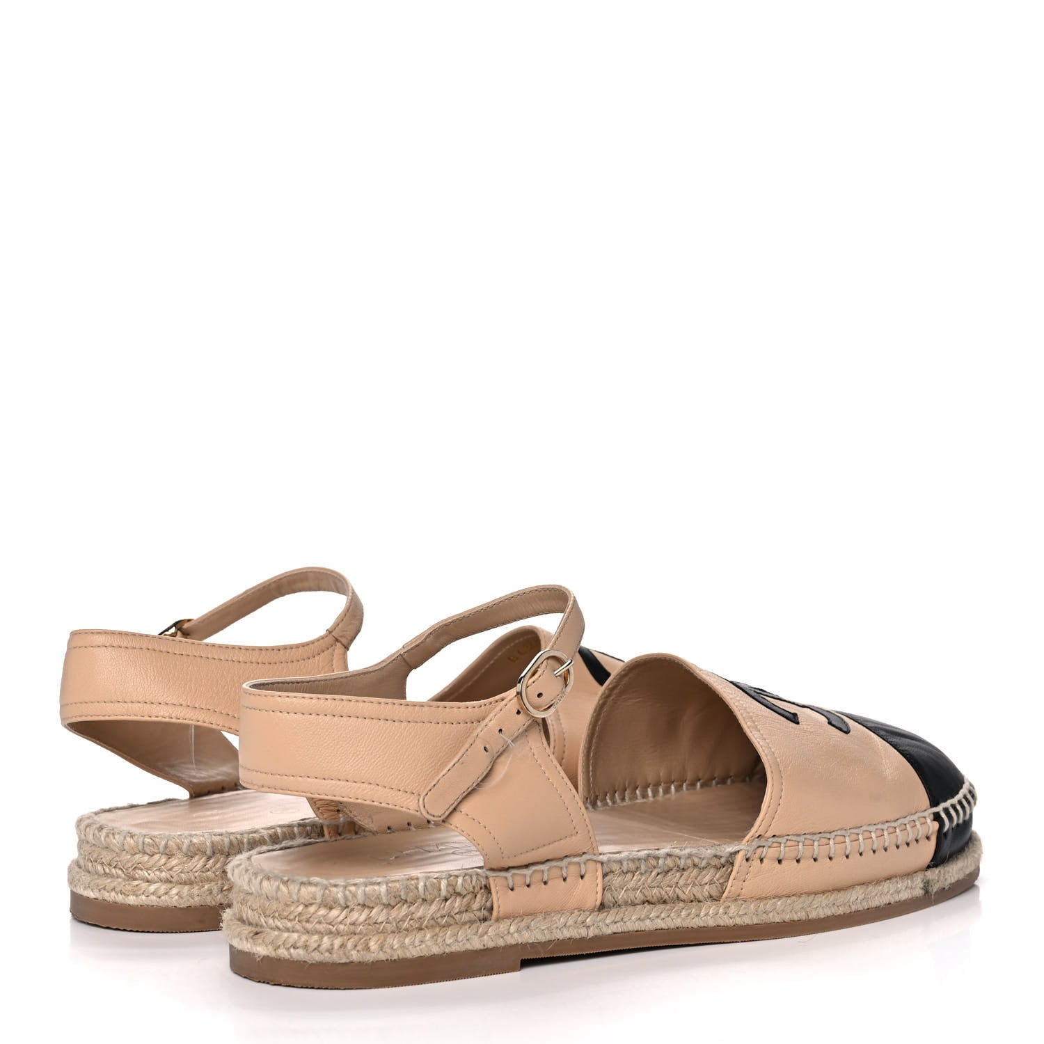 Chanel Lambskin Cap Toe CC Espadrille Sandals 42 Beige Black 4 of 13