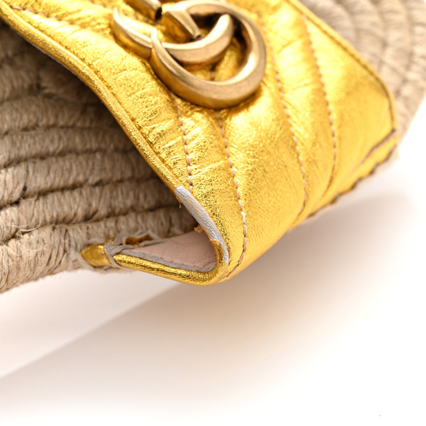 Metallic Nappa Matelasse GG Marmont Espadrille Slide Sandals 36.5 Oro