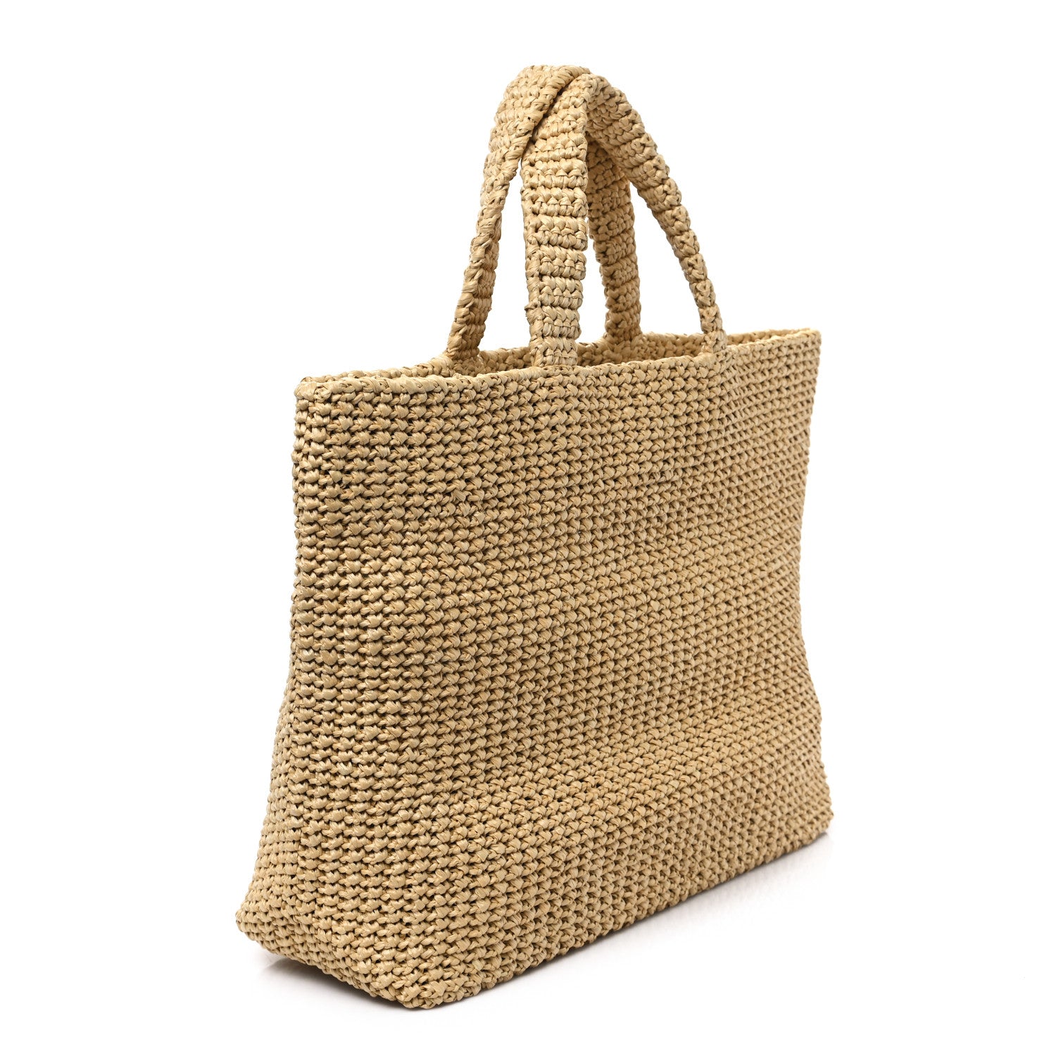 Prada Yarn Raffia Effect Crochet Embroidered Logo Tote Naturale 3 of 9