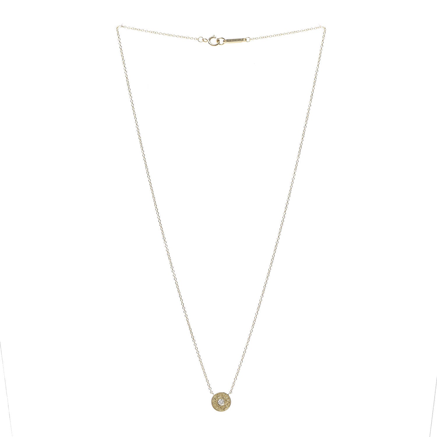 Tiffany 18K Yellow Gold Diamond 1837 Circle Pendant Necklace 3 of 6