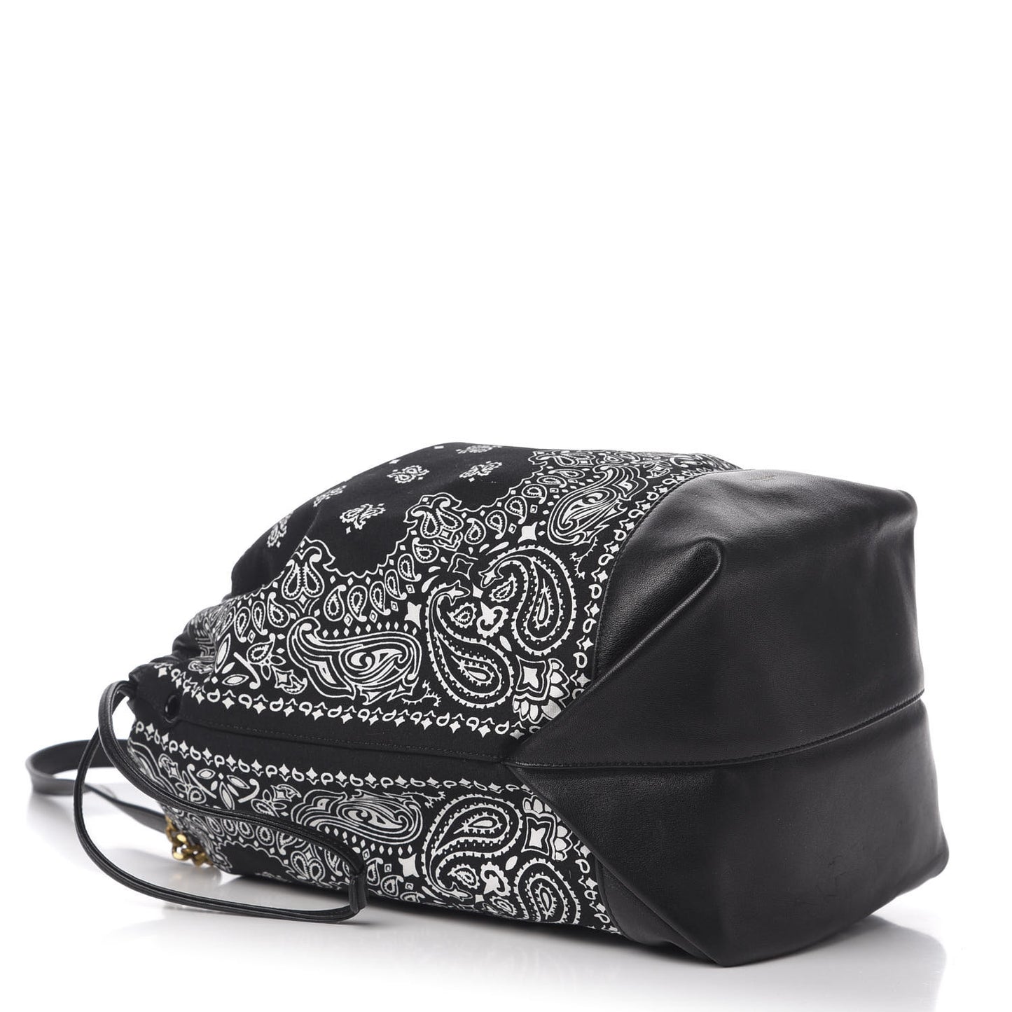 Canvas Calfskin Bandana Teddy Drawstring Bag Black