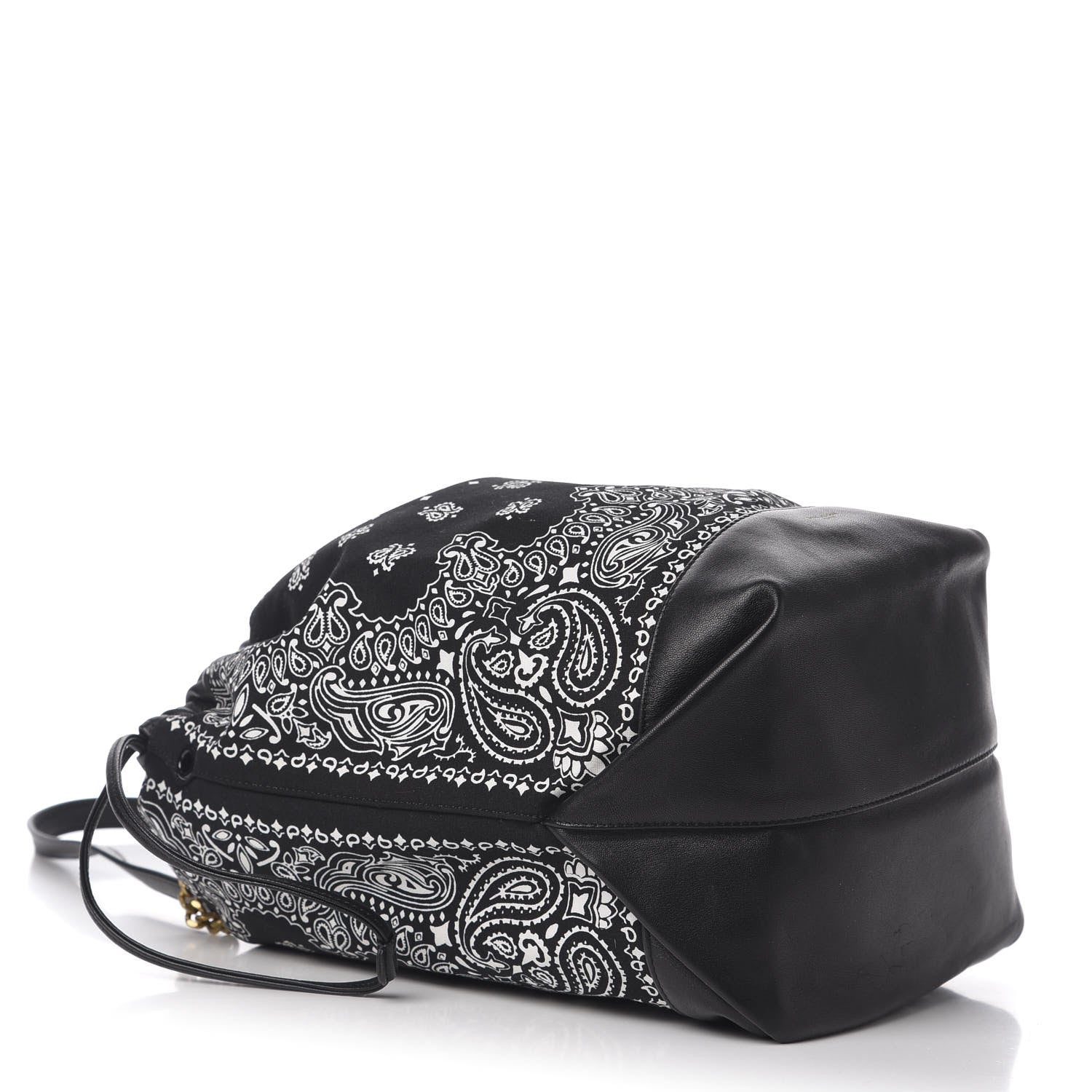 Saint Laurent Canvas Calfskin Bandana Teddy Drawstring Bag Black 4 of 9