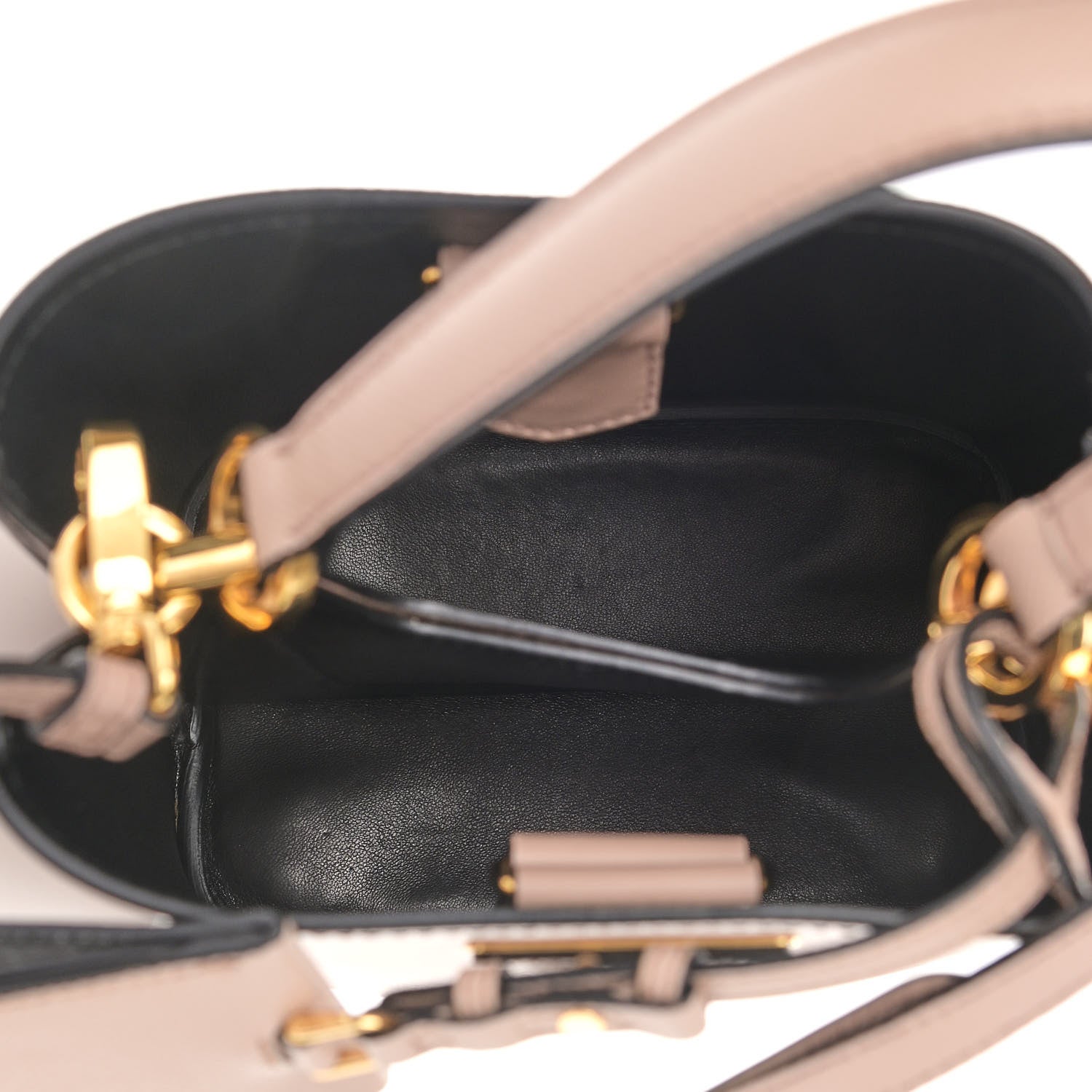 Prada Saffiano Cuir Calfskin Small Panier Bucket Bag Cipria Black 5 of 9