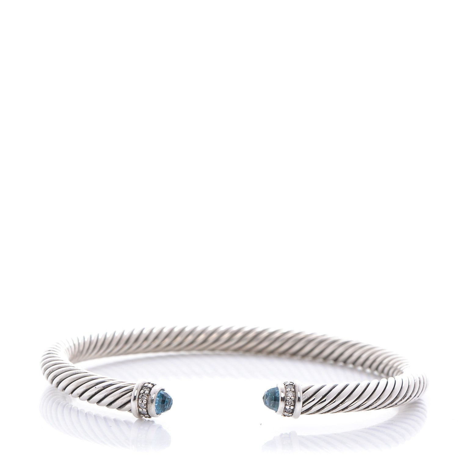 David Yurman Sterling Silver Diamond Blue Topaz 5mm Cable Classics Bracelet 1 of 4