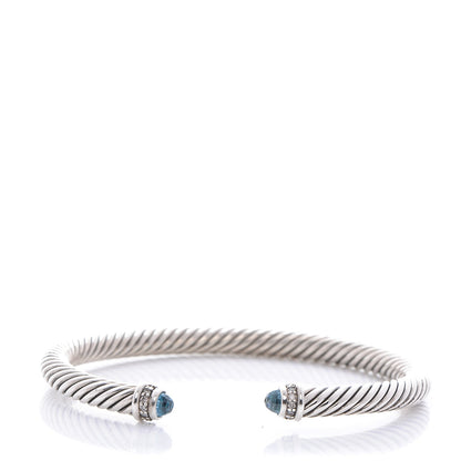 David Yurman Sterling Silver Diamond Blue Topaz 5mm Cable Classics Bracelet 1 of 4
