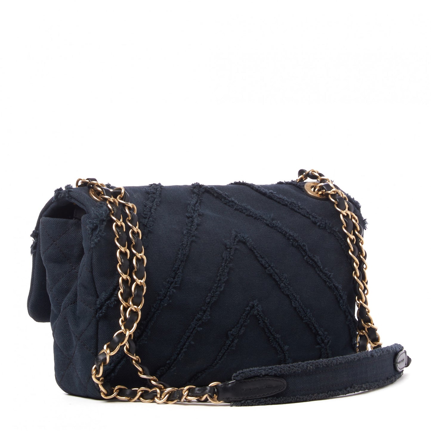 Canvas Chevron Cuba Patchwork Medium Single Flap Navy