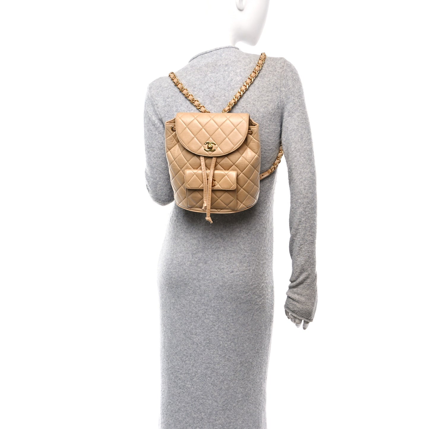Lambskin Quilted Backpack Beige