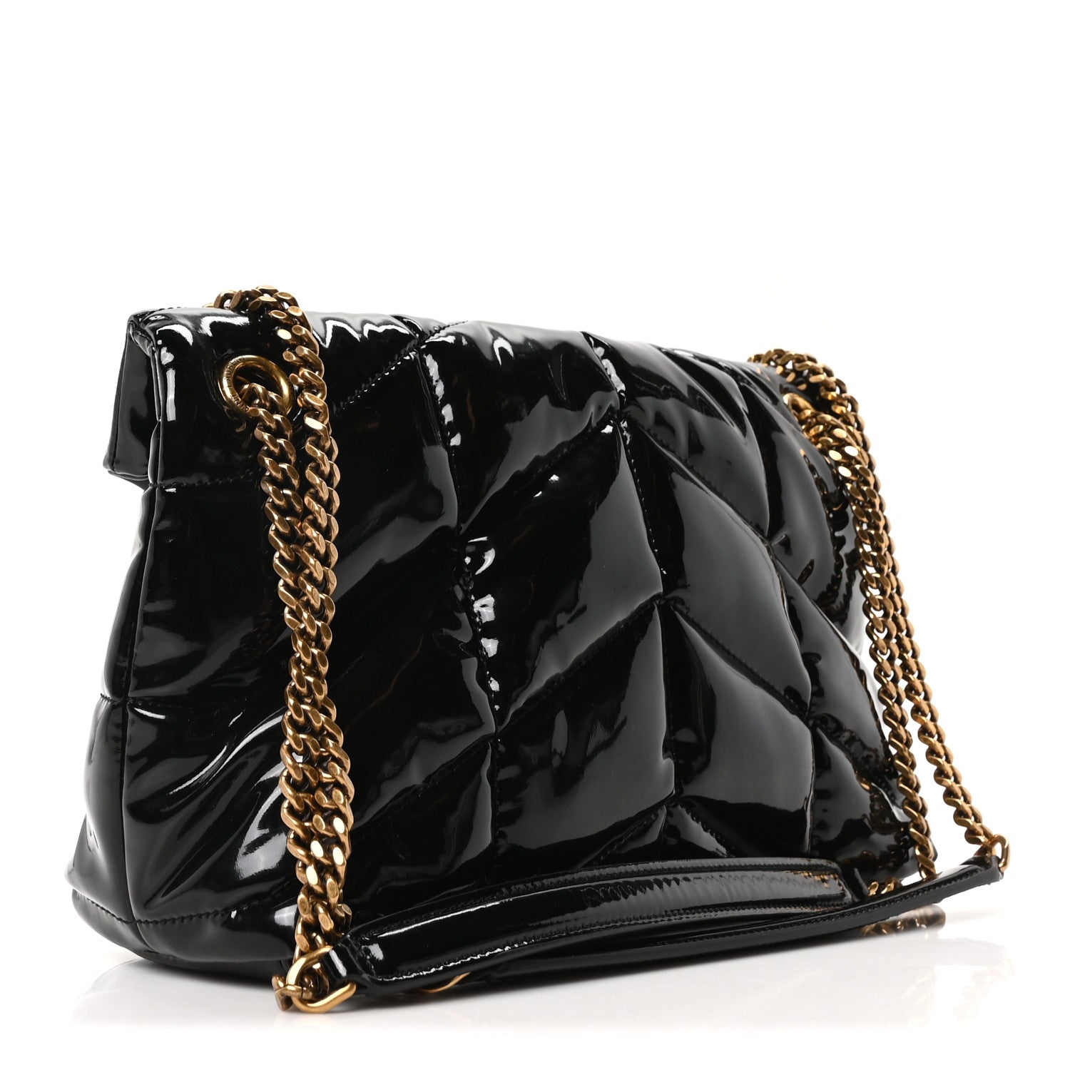 Saint Laurent Patent Quilted Small Loulou Puffer Monogram Chain Satchel Black 3 of 9